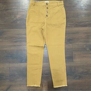 LOFT size 8 Frayed High Waist button fly Skinny Crop Jeans in Bronze Brown
